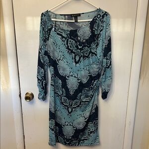 INC International Concepts Teal and Navy Snake Print Dress Size P/XL